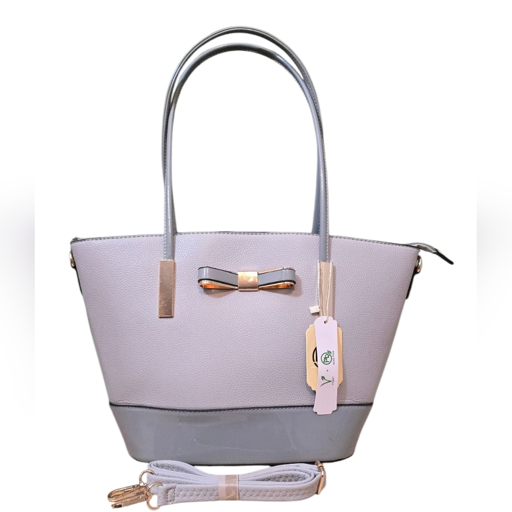 L&F Elegant Gray Tote Bag with Bow Accent